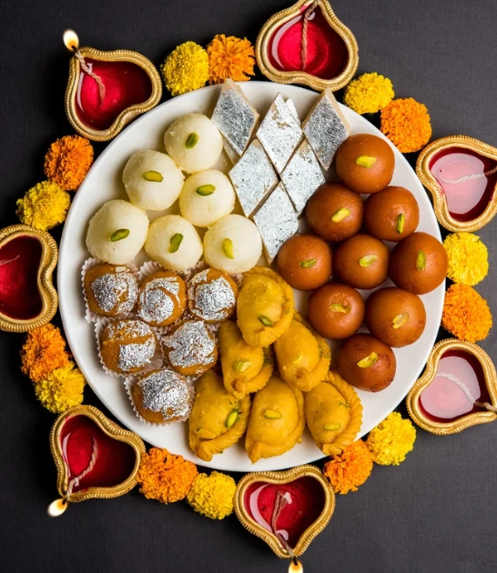 Best Sweets And Snacks Form Chennai, Tamilnadu Getin Sweets is offerings with an elegant sweet plate filled with a diverse selection of sweets.